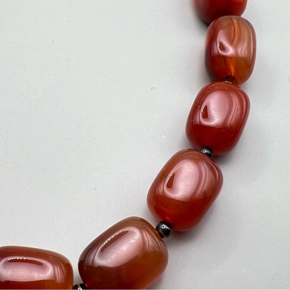 Vintage Lucas Lameth CN 925 Red Orange Agate Stone Bead Necklace 17” +3” Ext 20” - Picture 11 of 11